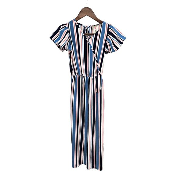 Jenna & Jessie Other - Jenna & Jessie Girls 10 Striped Jumpsuit Flutter Sleeve Elastic Waist Blue Pink